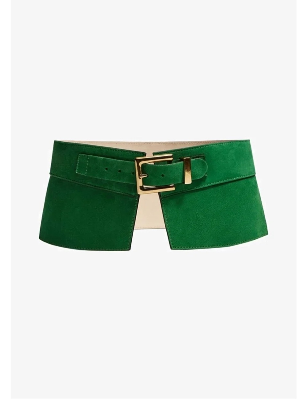 Massimo Dutti Green Suede Waist Belt with Gold Buckle and slits S